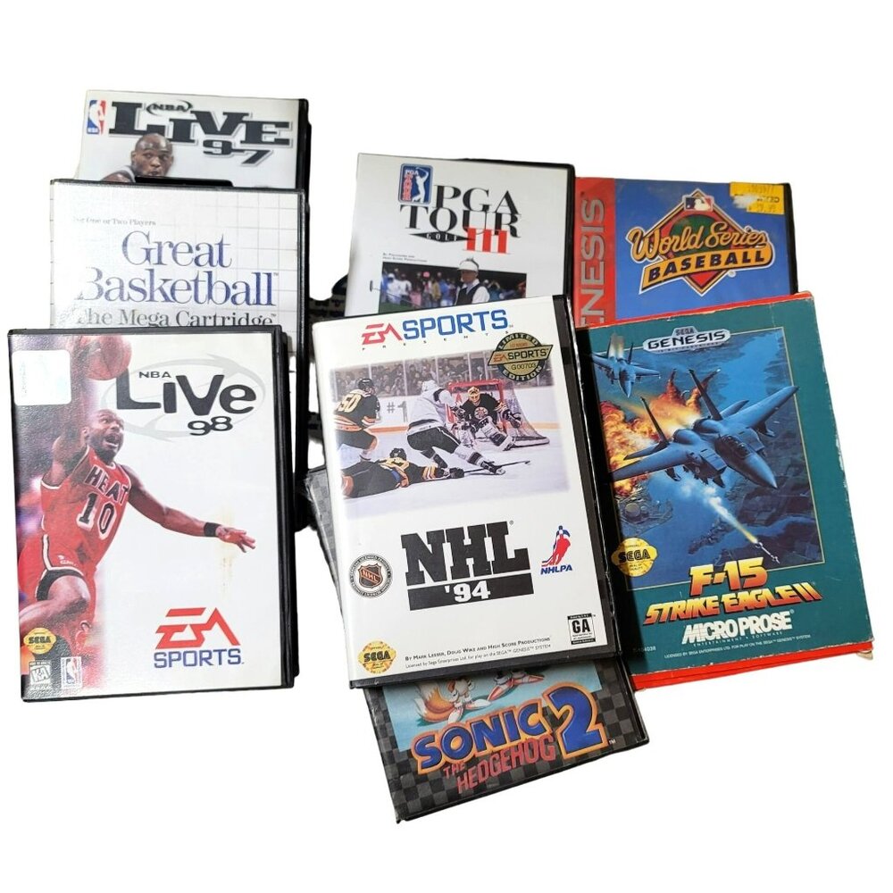 Sega Genesis 8 Games Lot Sports Sonic Strike Eagle GA126